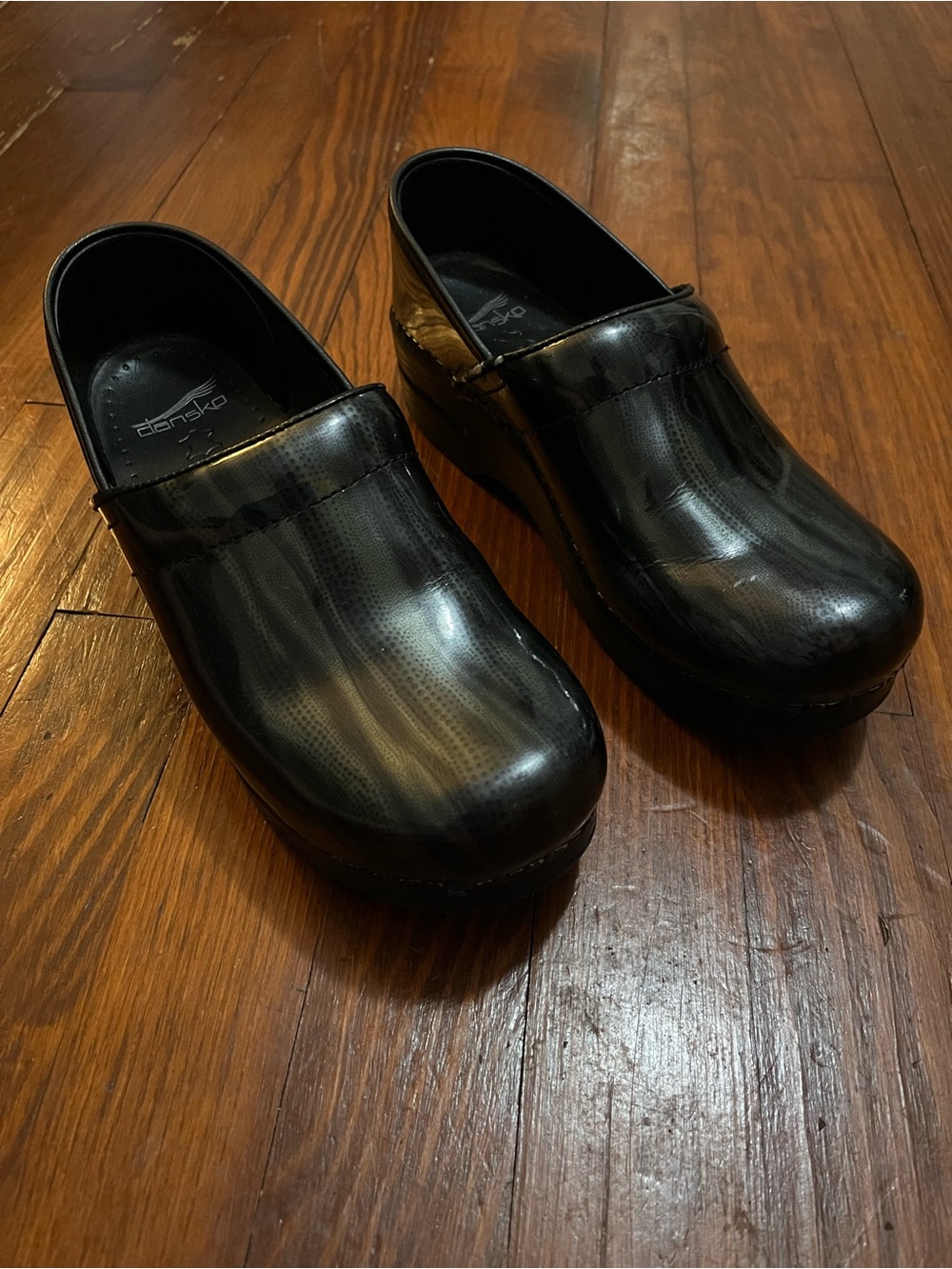 Dansko Black Silver Green Women’s Slip-On Professional Clogs